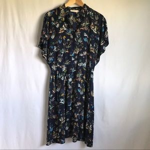 Tory Burch dark blue silk Deer/Forest print dress